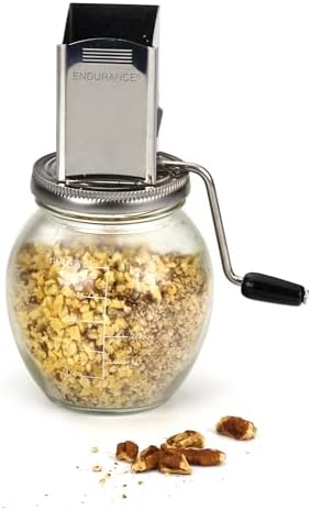 RSVP International Endurance Vintage Inspired Nut Grinder, 1.25 Cup Capacity, Glass Bottom
