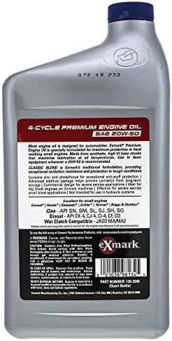 Exmark 135-3949 Engine Oil 20W-50 Full Synthetic 1 Quart Bottle