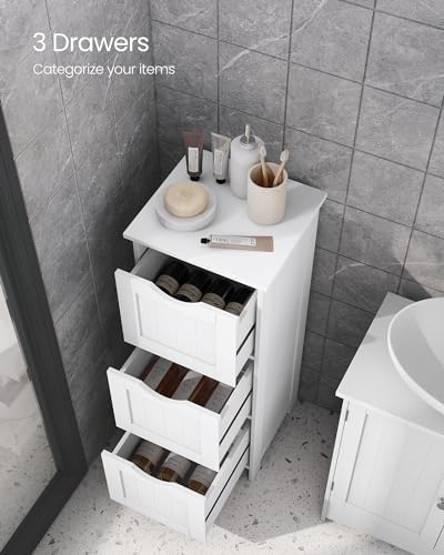 VASAGLE Floor Storage Cabinet, Freestanding Storage Organizer with 4 Drawers, 11.8 x 11.8 x 32.3 Inches, for Living Room, Bathroom, Dining Room, Kitchen, Modern Style, Cloud White ULHC040WH01S