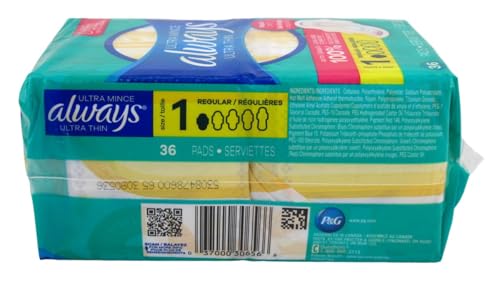 Always Pads Ultra Thin Size 1-36 Count Regular, 36 Count(Pack of 3)