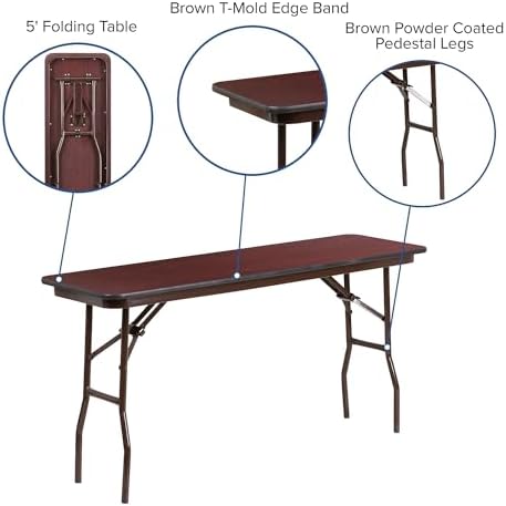Flash Furniture 5 ft Laminate Folding Training Table, Mahogany | Durable Construction, Commercial Use