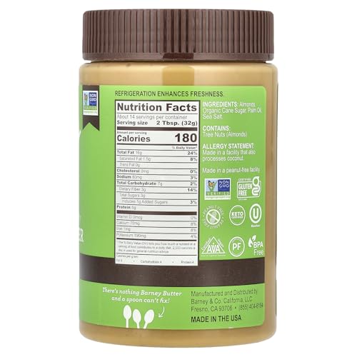 Barney Butter Almond Butter, Bare Smooth, 16 Ounce Jar, No Added Sugar or Salt, Skin-Free Almonds, No Stir, Non-GMO, Gluten Free, Keto, Paleo, Vegan