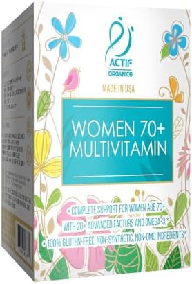 ACTIF Organic Multivitamin for Women Age 70+ with 20+ Advanced Factors and Omega-3 Oil, Non-GMO, Made in USA, 90 Count RealCaps