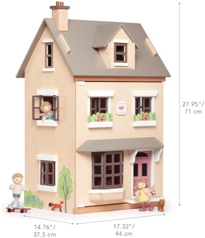 Tender Leaf Toys - Foxtail Villa - Furnished 27.95” Tall Town Style Pretend Play Doll House - Encourage Creative and Imaginative Fun Play for