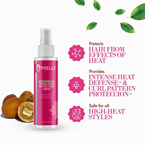 Mielle Organics Mongongo Oil Thermal & Heat Protectant Spray, Protects Hair from Heat Damage, Intense Heat Defense, Curl Pattern Protection