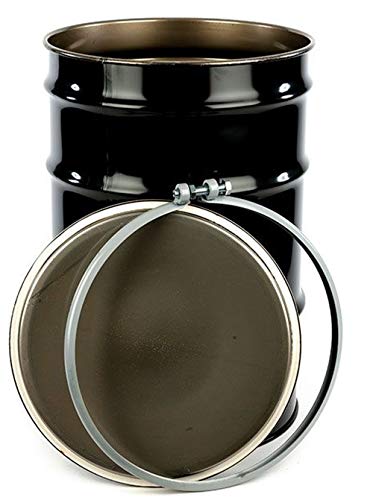 55 Gal Steel Drum Open-Head| Black | Metal Barrel | Non-Lined Interior | Bolt Ring Closure