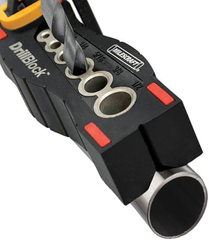 Milescraft 1312 Drill Block - Handheld Drilling Guide, Drilling Jig with Drill Guides for 6 of the Most Common Imperial Drill Bit Sizes