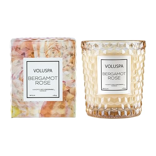 Voluspa Bergamot Rose, Classic Candle Jar, 6.5 oz, 40 Hour Burn Time, Coconut Wax for Clean Burning, Handcrafted in the USA