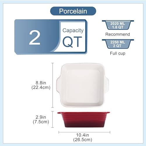 LOVECASA 8x8 inch Baking Pan, 2 Quart Square Cake Pan Baking Dish for Oven, Stoneware Brownie Pan Non-Stick, Casserole Baking Pan with Handle