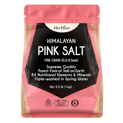 HERBION Naturals Himalayan Pink Salt Jar Fine Grain, GMO Free, Supreme Quality Chemical Free, Vegan, Kosher Certified, Fine Grain All Natural Salt