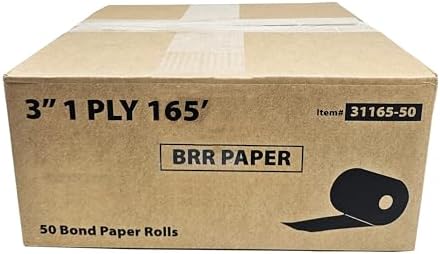 3 Inch 1-Ply x 165' Paper [50 Rolls - 1 Case] - Bond Kitchen Printer Paper (55GSM) SP700 / ERC 30/34/38 Ribbon Required -BuyRegisterRolls