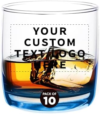 DISCOUNT PROMOS Custom Whiskey Glasses 10 oz Set of 10/50/100, Personalized Bulk Pack - Heavy Base Old Fashioned Glass, Perfect for Scotch, Bourbon
