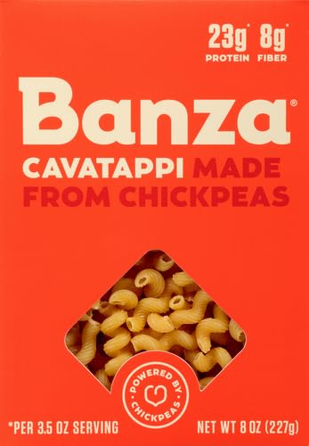 Banza Cavatappi Pasta from Chickpeas - Gluten Free, High Protein, and Lower Carb Protein Cavatappi Chickpea Pasta - 8oz | High Protein Pasta with 20g per Serving - No-Compromises Taste & Texture - Gluten Free and Lower Carb