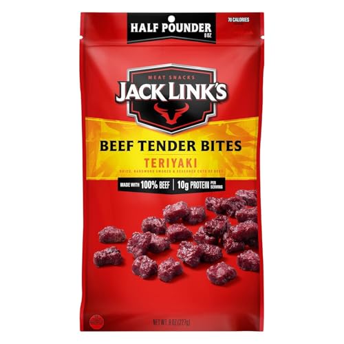 Jack Link's Teriyaki Beef Tender Bites - 8 oz Bag - Ready to Eat Real Meat Protein Snacks - 10g Protein per Serving - Made with 100% Real Beef