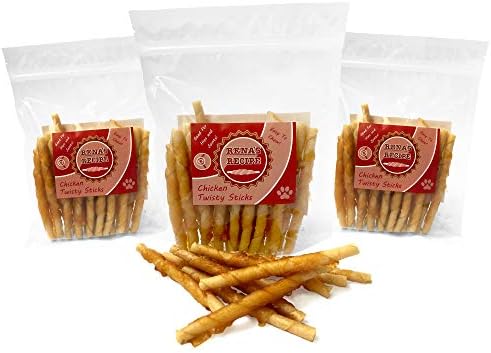 Rena's Recipe Chicken Twisty Sticks Chicken Wrapped Dog Treats, 8 oz | Rawhide-Free Chicken Wrapped Soft Chews with Glucosamine for Joint Support