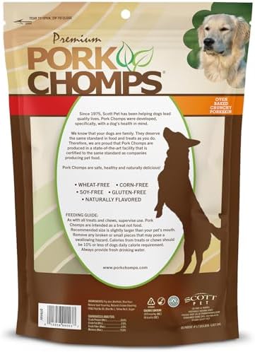 Pork Chomps Dog Chews, 5 in Munchy Sticks, Assorted Flavors, 50 Count | Oven-baked from real pork skin - a rawhide-free chew that's low in fat, high in protein, and easy to digest