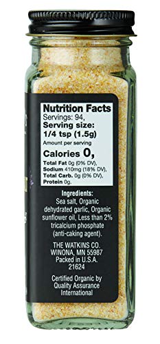 Watkins Gourmet Organic Spice Jar, Garlic Salt, 4.97 Ounce