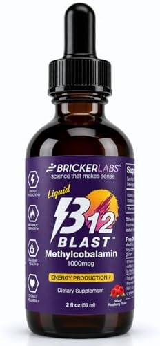 Bricker Labs B12 Blast Methylcobalamin 1000mcg, Great Tasting Sublingual Liquid Energy Vitamins -Vegan B12 Vitamins, Sustained Energy and Cellular Energy Supplement - 59-Day Servings