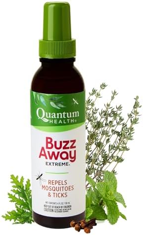 Quantum Health Buzz Away Extreme Mosquito & Tick DEET-Free Repellent, 8 oz | Effective Outdoor Bug Spray, Kid-Friendly, Geraniol, Peppermint, Citronella, Thyme & Clove, Independent Field Tested
