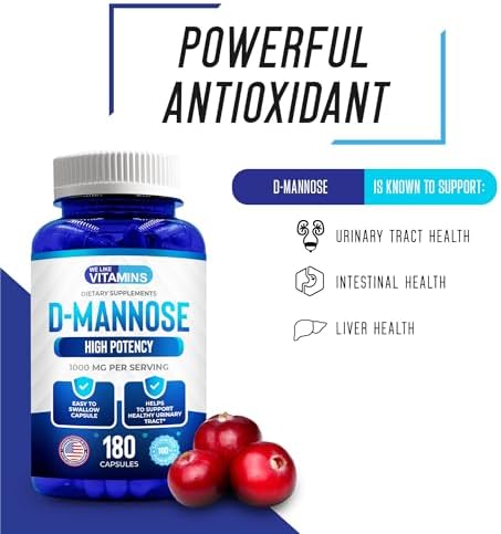 D-Mannose 1000mg - 180 Veggie Capsules - D Mannose Supplements for Women | Cranberry D-Mannose Helps Support Bladder & Urinary Tract Health - 180