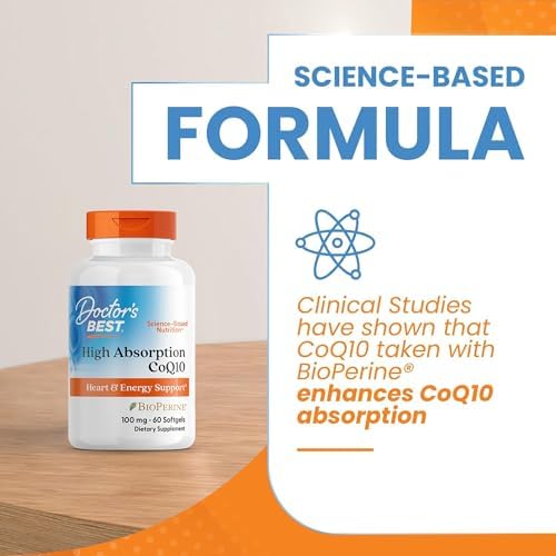 Doctor's Best High Absorption CoQ10 with BioPerine, Gluten Free Naturally Fermented, Heart Health & Energy Production, 100 mg, 60 SoFtgels