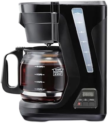 Proctor Silex Digital & Programmable FrontFill 12 Cup Drip Coffee Maker | Glass Carafe | Compact | Auto Shutoff | Black & Silver | 43685PS