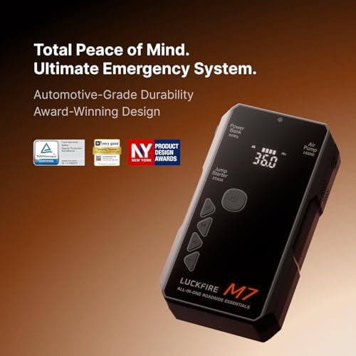 M7 SmartIgnition Jump Starter with Air Compressor, TÜV Certified 12V Car Battery Booster Pack, Portable Tire Inflator, Jump Box, 60Wh Power Bank