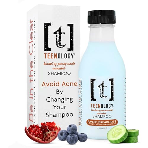 Teenology Teen Shampoo – Avoid Acne Breakouts, Sulfate & Paraben Free | Blueberry Pomegranate Cucumber – Free of pore-clogging oils – non-comedogenic formula with botanicals for acne-prone skin