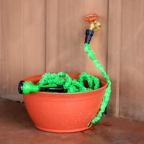 EMSCO Expandable Hose Hider – Expandable Hose Storage Pot – Rustic Terra Cotta