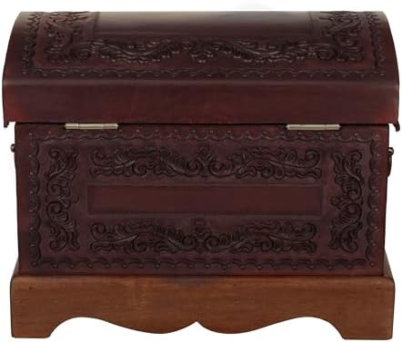 NOVICA Colonial Wood And Leather Jewelry Box, Brown 'Colonial Treasure'