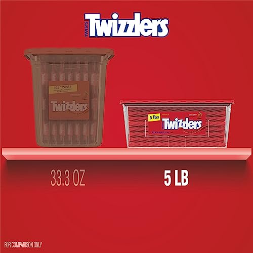 TWIZZLERS Twists Strawberry Flavored Licorice Style Candy Tub, 5 lb | Bulk Candy, Low Fat and Kosher, Resealable Tub for Parties