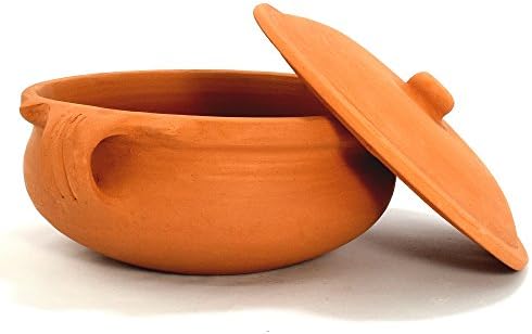 Ancient Cookware, Indian Clay Curry Pot, Medium, 8 Inch, 1.5 Quarts