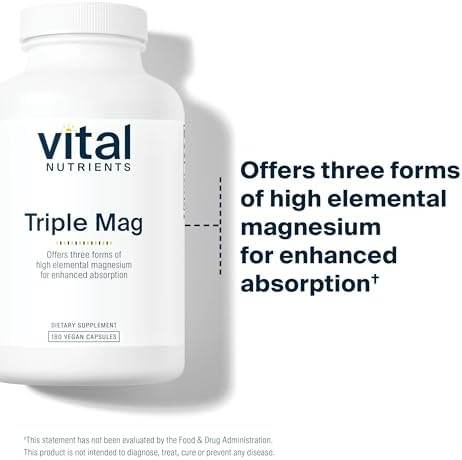 Vital Nutrients Triple Magnesium Complex Supplement | Vegan Magnesium Glycinate, Malate & Oxide 250mg | Easily Absorbed Magnesium Supplement for Stress, Muscle, Heart, Bone Support | 90 Capsules