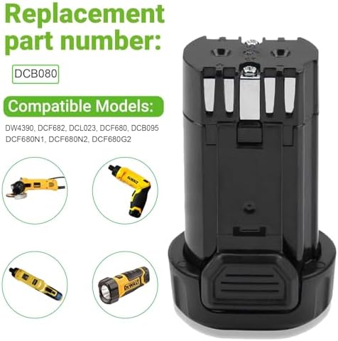 2000mAh 8V Battery and Charger for Dewalt Compatible with Dewalt 8V DCB080 DCF680N1 DW4390 DCF680N2 DCF680G2(Battery and Charger Included)
