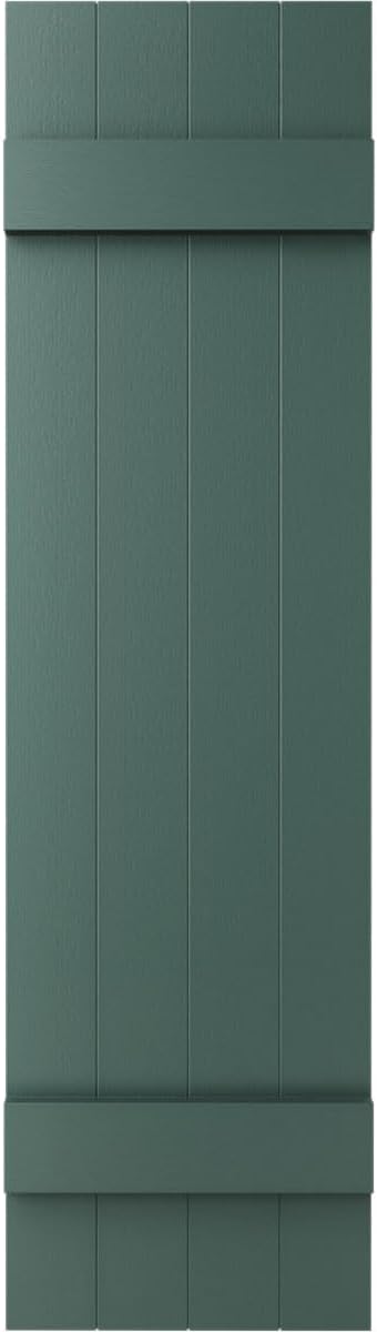 14"W x 59"H Lifetime Vinyl, Standard Four Board Joined, Board-n-Batten Shutters, w/Installation Shutter-Lok's & Matching Screws (Per Pair), Forest Green