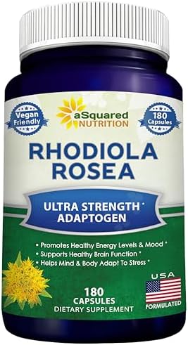 aSquared Nutrition Rhodiola Rosea Supplement 1000mg - 180 Vegan Capsules - Max Strength Rhodiola Root Extract Pills Improve Pure Energy
