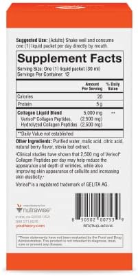 Youtheory Collagen Liquid, 5,000 mg, Berry Flavor, 1 oz, Pack of 12