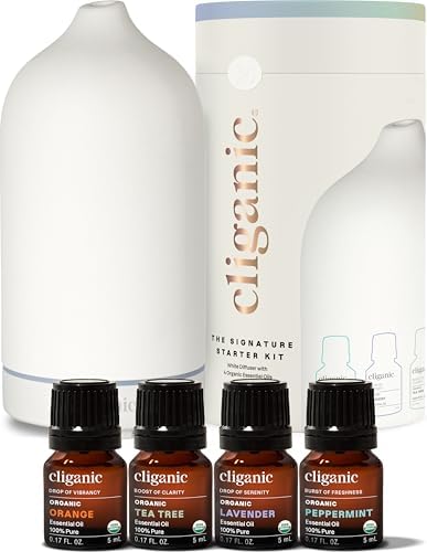 Cliganic Organic Essential Oils Set (Top 5 - The Classics) - 100% Pure Natural - Aromatherapy, Candle Making - Peppermint, Lavender, Eucalyptus