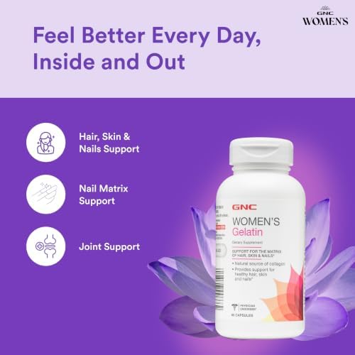 GNC Women's Gelatin Supplement, Supports Healthy Hair, Skin and Nails Natural Collagen Source, 60 Capsules