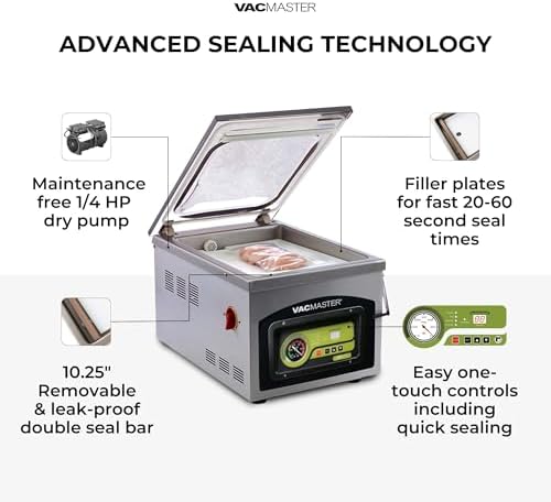 VacMaster VP210 Chamber Vacuum Sealer – Maintenance-Free Commercial Vacuum Sealer Machine for Food, 10.25” Seal Bar for 10” x 13” Bags