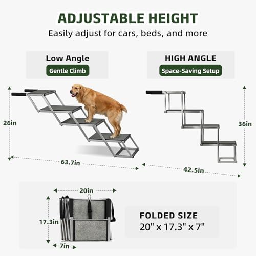 Dog Stairs for Large Dogs, 𝟐𝟎'' 𝐄𝐱𝐭𝐫𝐚 𝐖𝐢𝐝𝐞 Foldable Dog Ramp for Car, SUV & Truck, Non-Slip DogSteps for High Beds