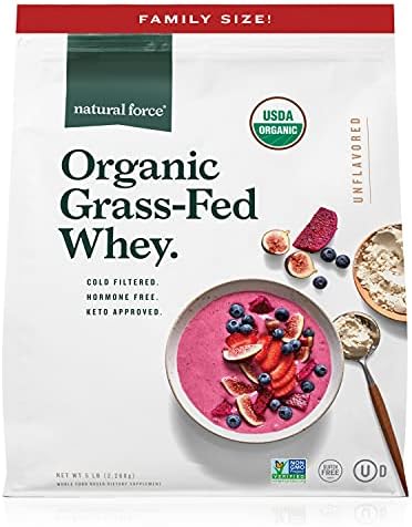 Natural Force Grass Fed Organic Whey Protein Powder – Non GMO Verified, Humane Certified & Lab Tested for Toxins – Real Vanilla Flavor – Keto Friendly, Low Carb, and Kosher - 16 Ounce A2 Protein