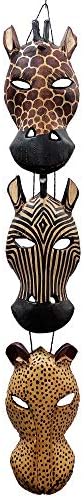 African Masks Wall Hanging Art Hand Carving Safari Décor Wall Head Sculpture Wild Animal Faces Strung Together For A Majestic Display (4A Face)
