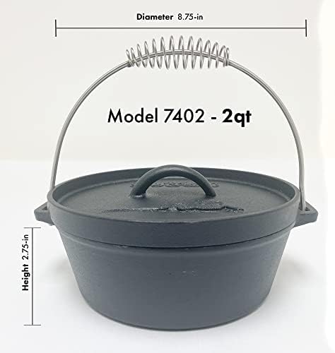Bayou Classic 7402 2-qt Cast Iron Dutch Oven Features Flanged Camp Lid Stainless Coil Wire Handle Grip Perfect To Use Over A Campfire To Prepare