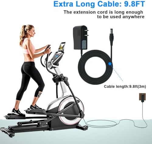9.8ft Extra Long 6V 2A Power Supply Adapter for ProForm Elliptical，Power Cord for Smart Strider 480 490 500 600 LE, 390 395 475 510 E, 510 EX