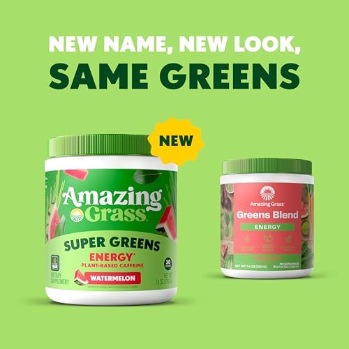 Amazing Grass Super Greens Powder Energy Lemon Lime, 30 Servings | Organic Energy Greens Powder with Plant-Based Caffeine, Yerba Mate & Green Tea Leaf for Sustained Energy & Focus