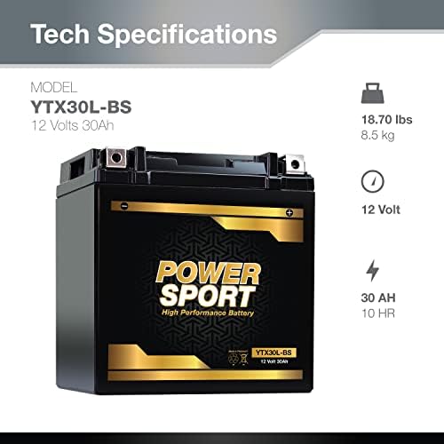 ExpertPower YTX30L-BS AGM Motorcycle Battery 12V 30Ah 300 CCA ETX30LA