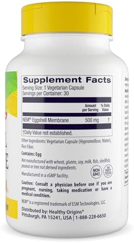 Healthy Origins NEM Eggshell Membrane 500 mg, 30 Veggie Caps