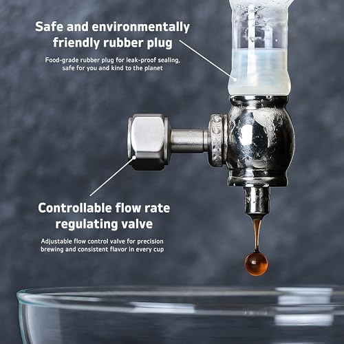 Nispira Iced Coffee Cold Brew Drip Tower Coffee Maker, 6–8 Cup Manual Cold Brew Brewer with Adjustable Valve, Wooden Frame & Glassware, Slow Cold Extraction System