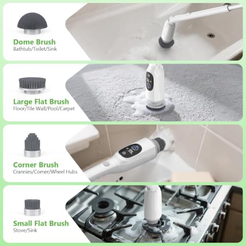 Electric Spin Scrubber, Bathroom Scrubber with Aluminum Alloy Handle | 3H Work Time, Cordless Cleaning Brush with 3-Speed, IPX7 Waterproof